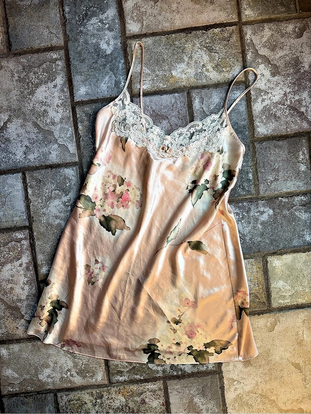Floral slip dress with lace trim